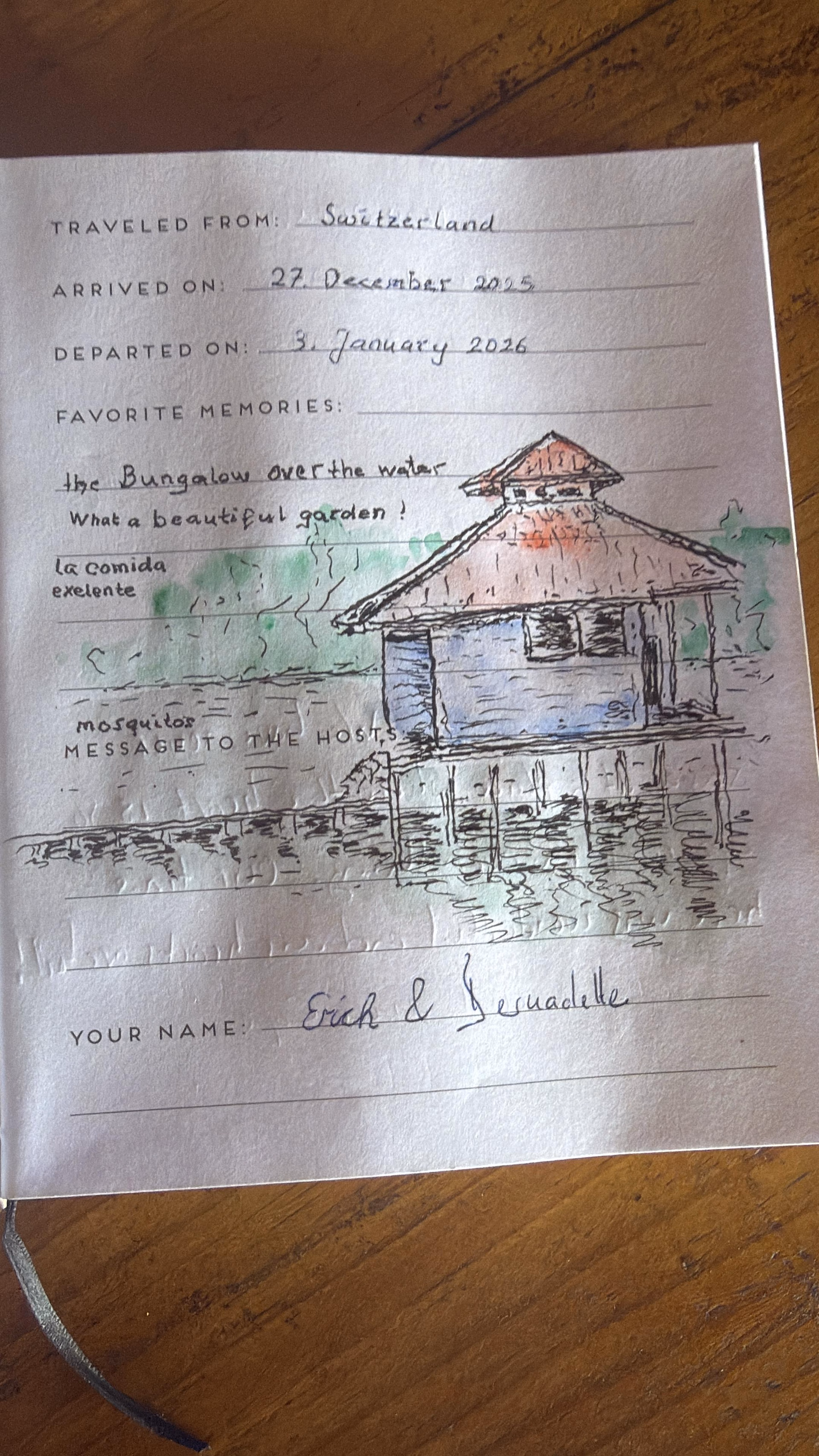 Handwritten guest review from Dolphin Blue Paradise guestbook